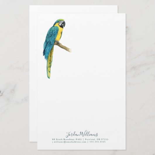 あなたの一流の|をティール（緑がかった色）のコンゴウインコ加えて下さい 便箋 (正面/裏面)