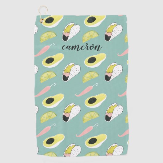 あなたの一流の|を愛|タコスElemeについてのタコス加えて下さい ゴルフタオル (正面)