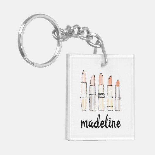 あなたの一流の|カラフルでモダンな口紅のスケッチを加えて下さい キーホルダー (正面左)
