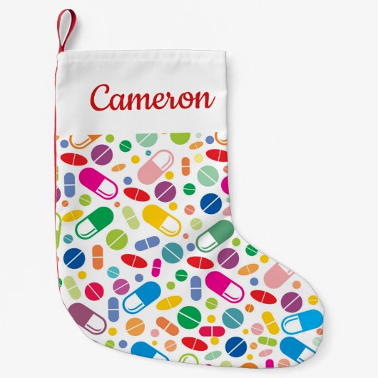 あなたの一流の|カラフルなネオン薬剤パターンを加えて下さい スモールクリスマスストッキング (正面)