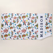 あなたの一流の|カラフルな水中海洋生物Patteを加えて下さい ビーチタオル (正面)