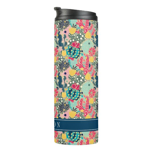 あなたの一流の|カラフルな水玉模様のサボテンパターンを加えて下さい タンブラー (回転右)