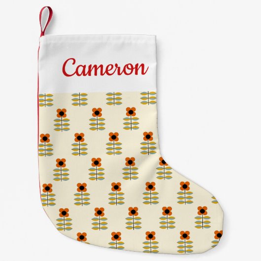 あなたの一流の|スカンジナビアのオレンジ花柄を加えて下さい スモールクリスマスストッキング (正面)