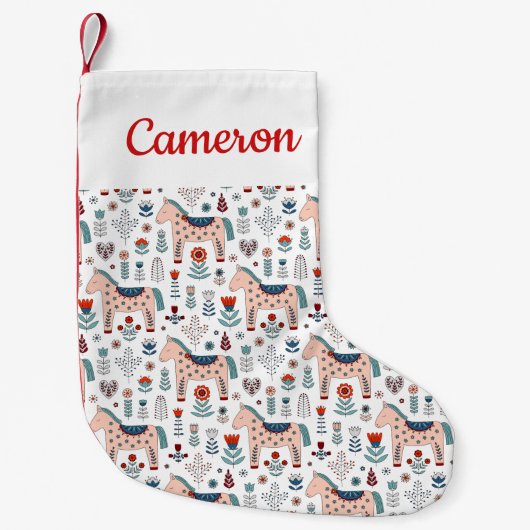 あなたの一流の|スカンジナビアの馬の民芸を加えて下さい スモールクリスマスストッキング (正面)