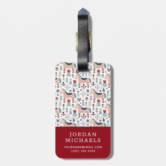 あなたの一流の|スカンジナビアの馬の民芸を加えて下さい ラゲッジタグ (裏面縦)