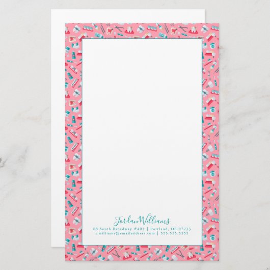 あなたの一流の|ピンクの歯科パターンを加えて下さい 便箋 (正面/裏面)