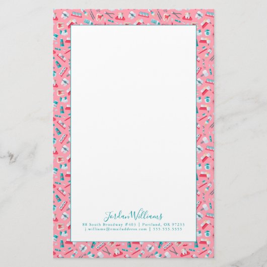 あなたの一流の|ピンクの歯科パターンを加えて下さい 便箋 (正面)