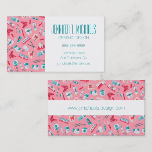 あなたの一流の|ピンクの歯科パターンを加えて下さい 名刺 (正面/裏面)