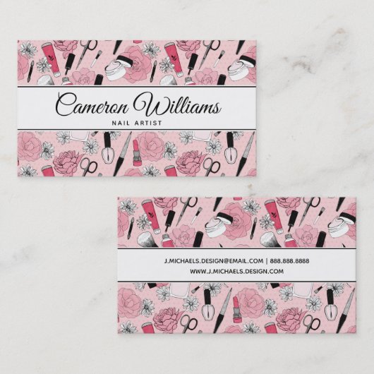 あなたの一流の|ピンクの花の美容製品を加えて下さい 名刺 (正面/裏面)