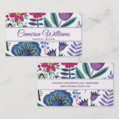 あなたの一流の|マゼンタの民芸の花柄パターンを加えて下さい 名刺 (正面/裏面)