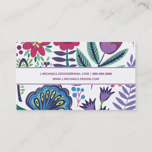 あなたの一流の|マゼンタの民芸の花柄パターンを加えて下さい 名刺 (裏面)