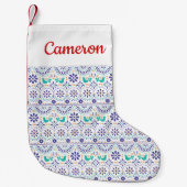 あなたの一流の|メキシコ鳥のタイルの民芸パターンを加えて下さい スモールクリスマスストッキング (正面)