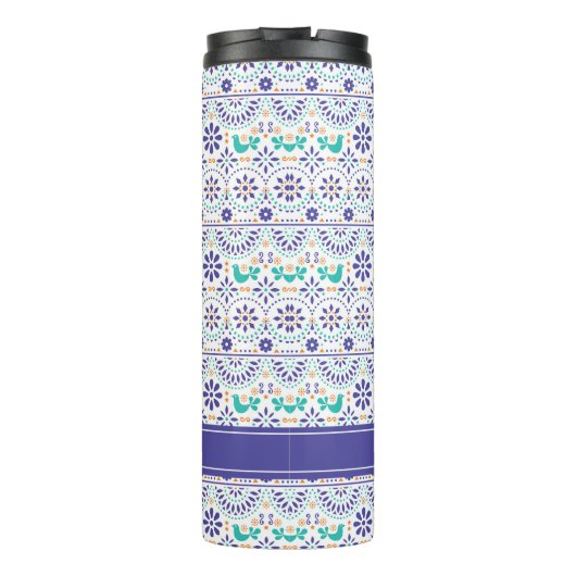 あなたの一流の|メキシコ鳥のタイルの民芸パターンを加えて下さい タンブラー (裏面)