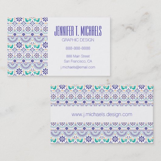 あなたの一流の|メキシコ鳥のタイルの民芸パターンを加えて下さい 名刺 (正面/裏面)