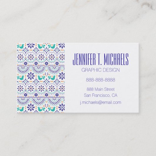 あなたの一流の|メキシコ鳥のタイルの民芸パターンを加えて下さい 名刺 (正面)