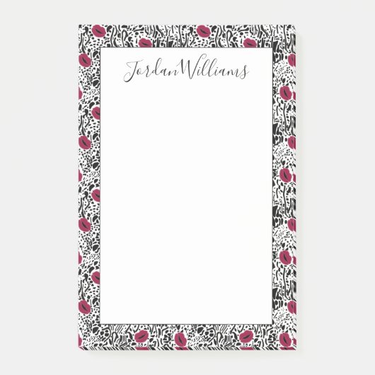 あなたの一流の|モダンな口紅の唇B&Wパターンを加えて下さい ポストイット (正面)