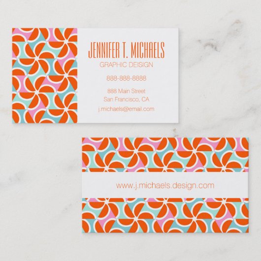あなたの一流の|レトロのオレンジくさびパターンを加えて下さい 名刺 (正面/裏面)