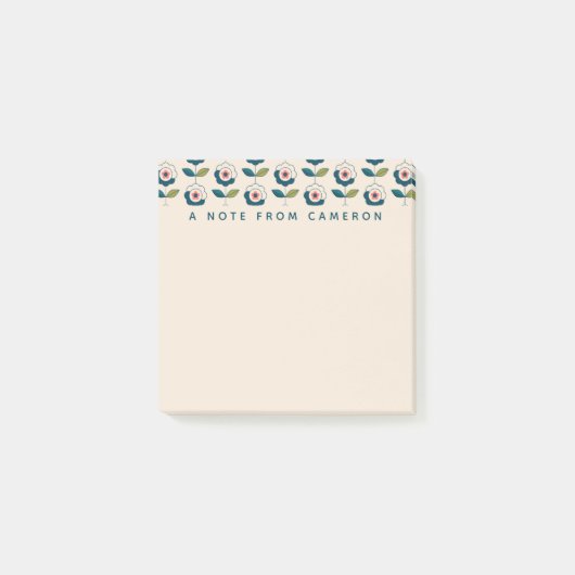あなたの一流の|レトロのターコイズの花柄パターンを加えて下さい ポストイット (正面)