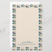 あなたの一流の|レトロのターコイズの花柄パターンを加えて下さい 便箋 (正面/裏面)