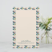 あなたの一流の|レトロのターコイズの花柄パターンを加えて下さい 便箋 (スタンド正面)