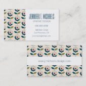 あなたの一流の|レトロのターコイズの花柄パターンを加えて下さい 名刺 (正面/裏面)