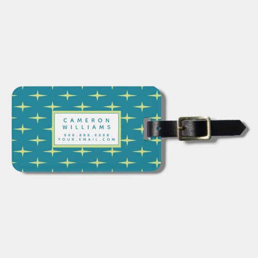 あなたの一流の|レトロの原子力時代の星パターンを加えて下さい ラゲッジタグ (正面横)