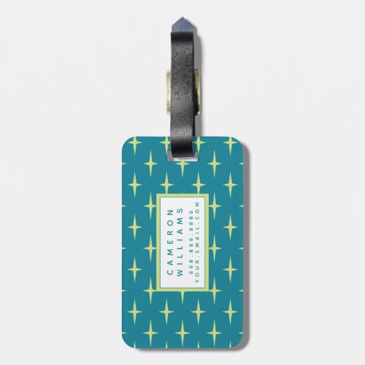 あなたの一流の|レトロの原子力時代の星パターンを加えて下さい ラゲッジタグ (裏面縦)