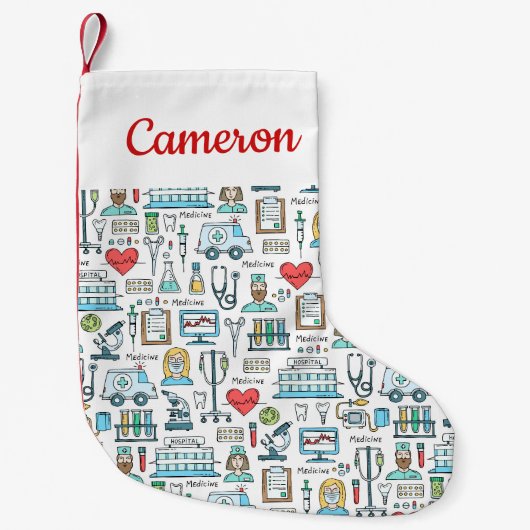 あなたの一流の|医学のデザインパターンを加えて下さい スモールクリスマスストッキング (正面)