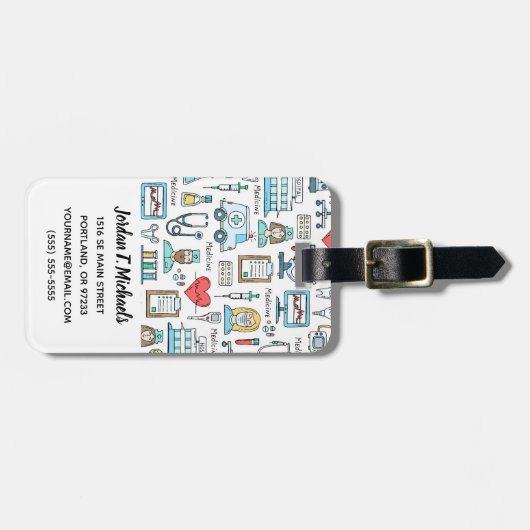 あなたの一流の|医学のデザインパターンを加えて下さい ラゲッジタグ (正面横)