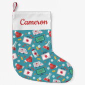 あなたの一流の|医学アイコンパターンを加えて下さい スモールクリスマスストッキング (正面)