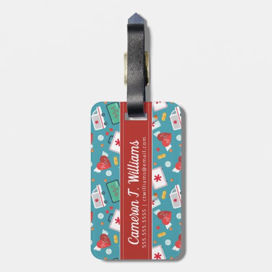 あなたの一流の|医学アイコンパターンを加えて下さい ラゲッジタグ (裏面縦)