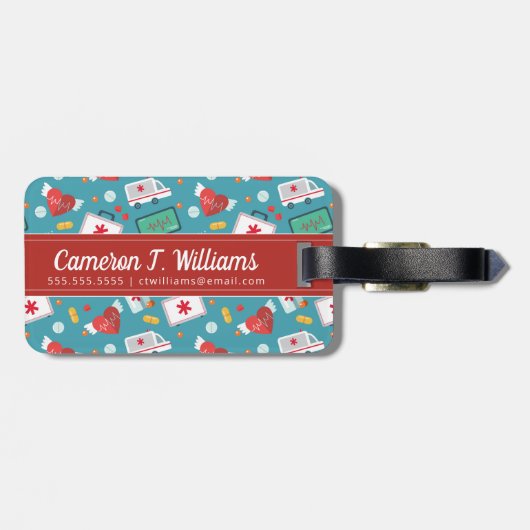 あなたの一流の|医学アイコンパターンを加えて下さい ラゲッジタグ (裏面横)