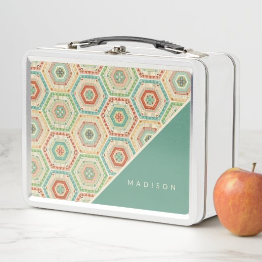 あなたの一流の|南西六角形パターンを加えて下さい メタルランチボックス (インサイチュ)