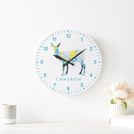 あなたの一流の|幾何学的なシカ動物を加えて下さい ラージ壁時計 (ホーム)