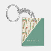 あなたの一流の|幾何学的な羽パターンを加えて下さい キーホルダー (正面左)