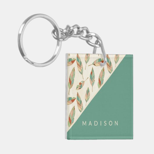 あなたの一流の|幾何学的な羽パターンを加えて下さい キーホルダー (正面左)