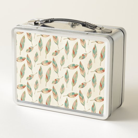 あなたの一流の|幾何学的な羽パターンを加えて下さい メタルランチボックス (裏面)