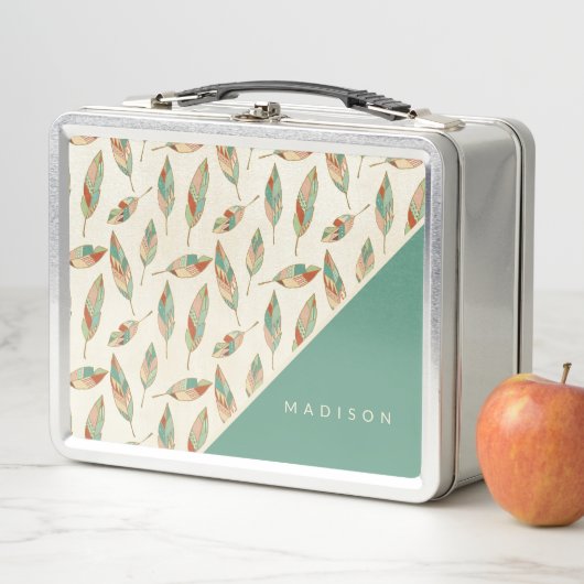 あなたの一流の|幾何学的な羽パターンを加えて下さい メタルランチボックス (インサイチュ)