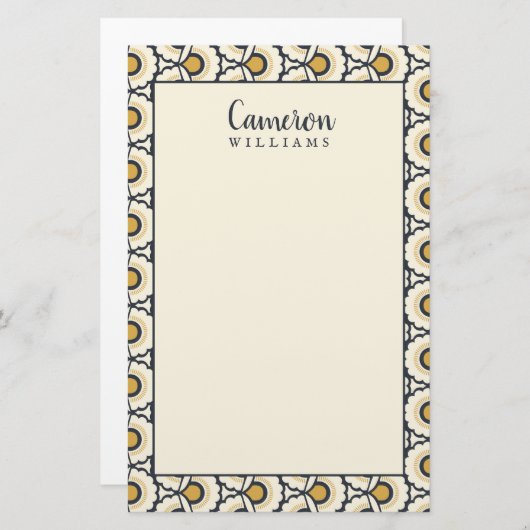 あなたの一流の|幾何学的な花パターンを加えて下さい 便箋 (正面/裏面)