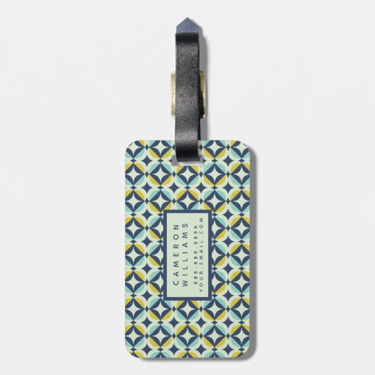 あなたの一流の|幾何学的な金ゴールド及び青いパターンを加えて下さい ラゲッジタグ (裏面縦)