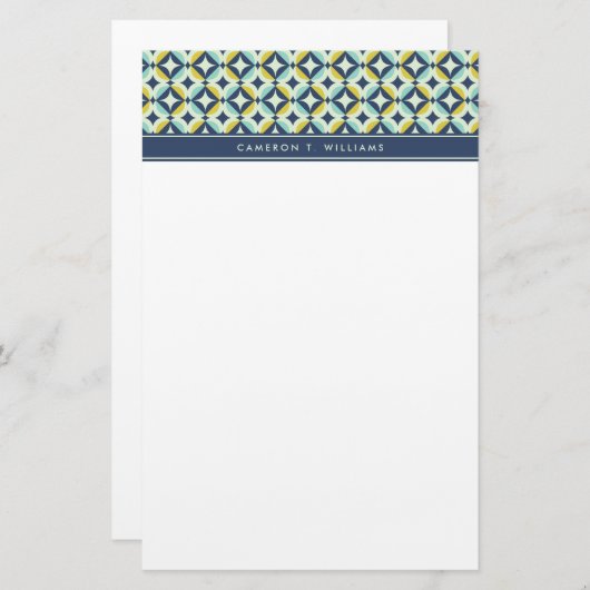あなたの一流の|幾何学的な金ゴールド及び青いパターンを加えて下さい 便箋 (正面/裏面)