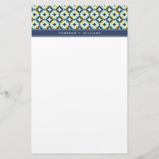 あなたの一流の|幾何学的な金ゴールド及び青いパターンを加えて下さい 便箋 (正面)