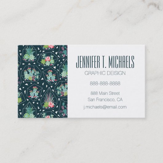 あなたの一流の|幾何学的なSucculentsパターンを加えて下さい 名刺 (正面)