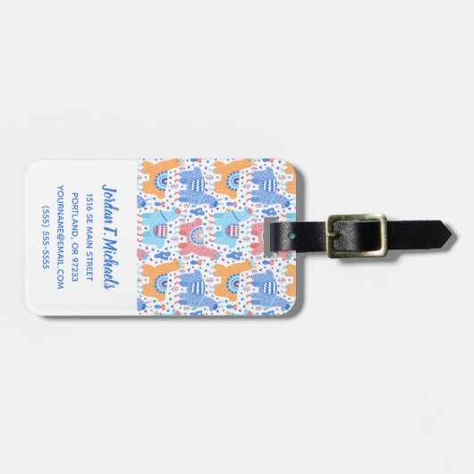 あなたの一流の|明るくカラフルなアルパカパターンを加えて下さい ラゲッジタグ (正面横)