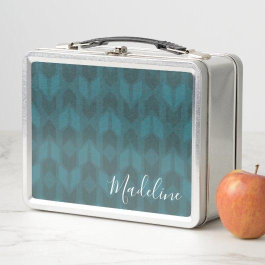 あなたの一流の|暗いティール（緑がかった色）パターンを加えて下さい メタルランチボックス (インサイチュ)