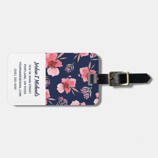 あなたの一流の|暗いピンクの水彩画パターンを加えて下さい ラゲッジタグ (正面横)