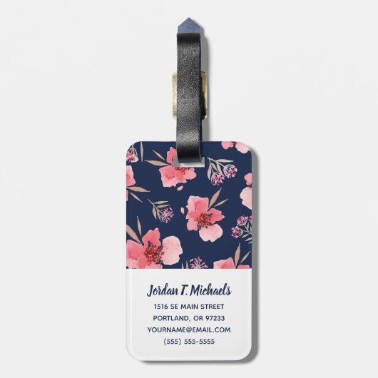 あなたの一流の|暗いピンクの水彩画パターンを加えて下さい ラゲッジタグ (裏面縦)