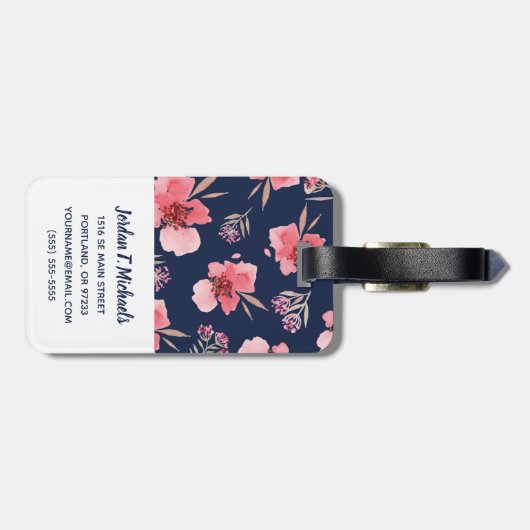 あなたの一流の|暗いピンクの水彩画パターンを加えて下さい ラゲッジタグ (裏面横)