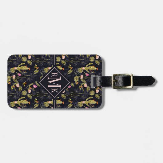 あなたの一流の|暗い夏の夜のサボテンパターンを加えて下さい ラゲッジタグ (正面横)