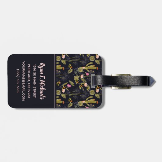 あなたの一流の|暗い夏の夜のサボテンパターンを加えて下さい ラゲッジタグ (裏面横)